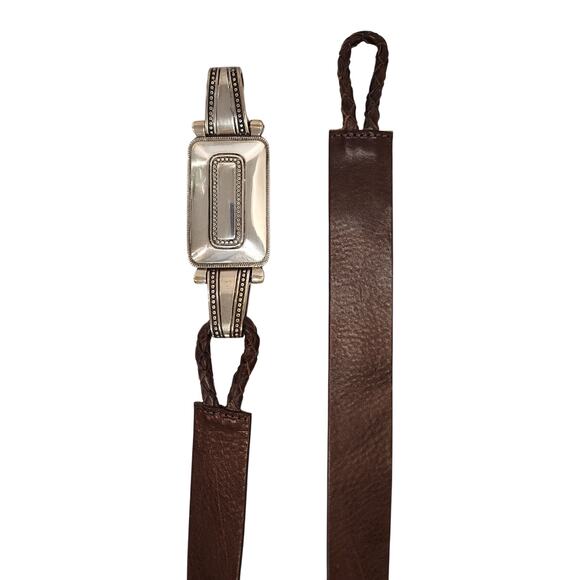 Vintage Olga Santini Brown Leather Statement Belt Silver Western Buckle M main image 4